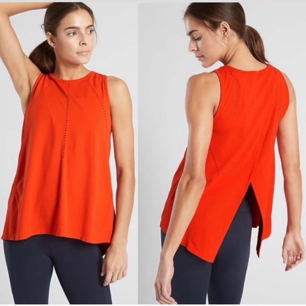 ATHLETA Foothill Crew Neck Split Back Sleeveless Top Torch Red Small S